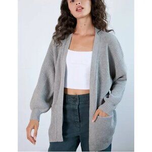 Aritzia Wilfred Free Gray Unwind Merino Wool Open Front Relaxed Cardigan M​​